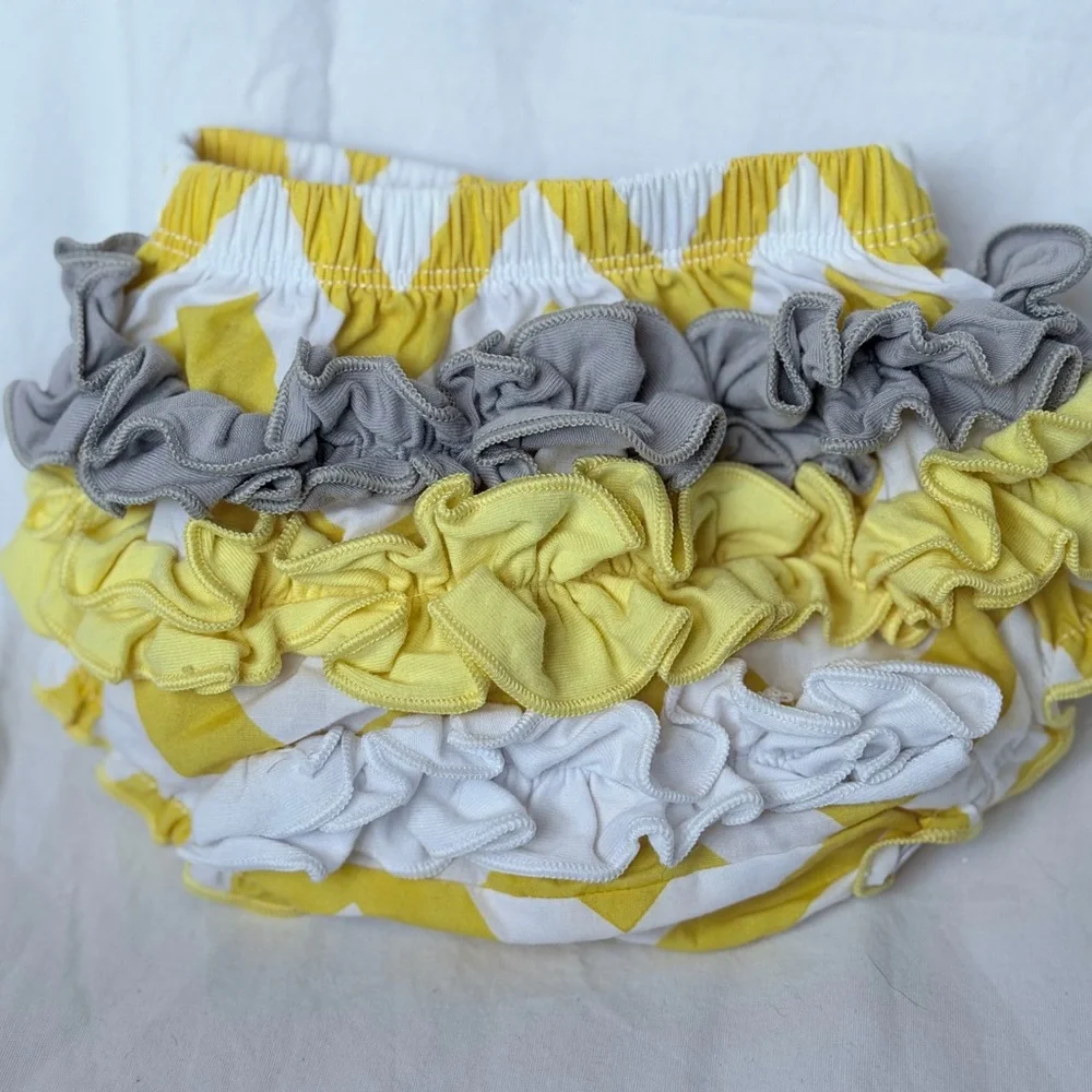 Unbranded Yellow & White Chevron Baby Sundress with Gray Trim